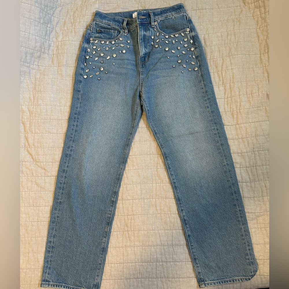 LOFT Light Blue Straight Leg Jeans with Embellishments
